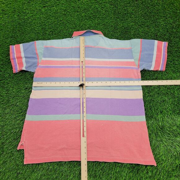 Vintage 90s IZOD Polo Shirt Large 23x28 Faded Stripes - Picture 6 of 13
